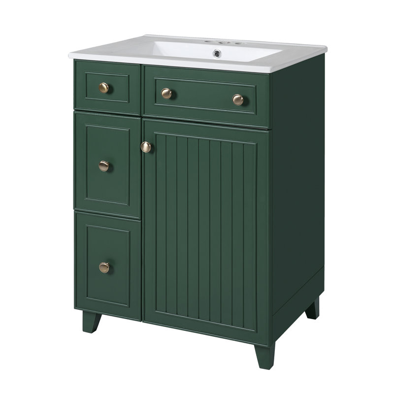 Meuble-lavabo 24 po avec comptoir en céramique, Or, Vert givré