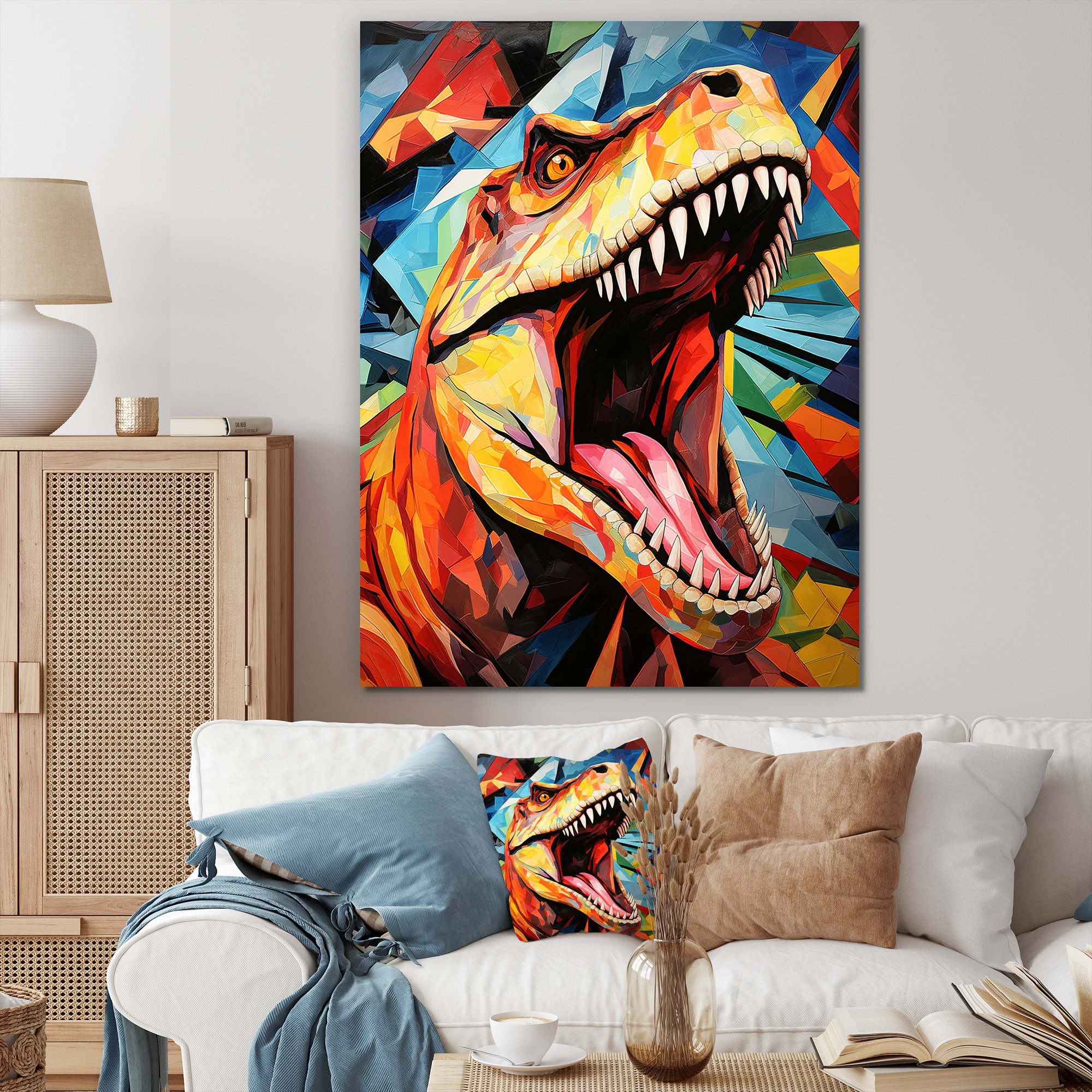Trinx Cubist Colourful Trex Dino II - Dinosaur Wall Art - Wayfair Canada