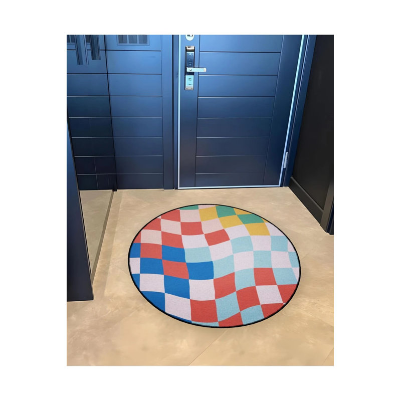 Tapis décoratif rétro à motif carré tissé abstrait, Rond 3 pi 4 po