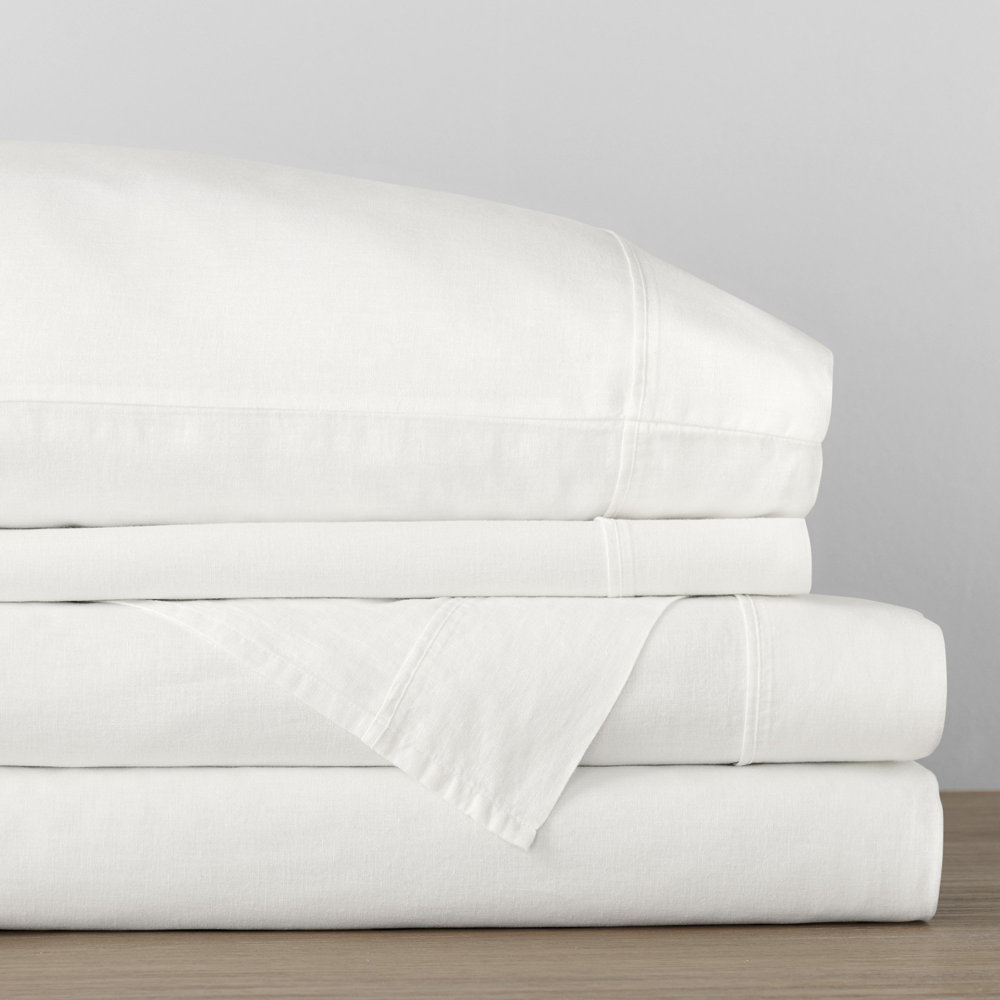Jeffen Linen Blend Sheet Set, Full Sheet Set + 1 Fitted Sheet + 2 Pillowcases, White