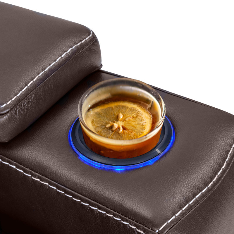 39'' Adjustable Headrest Power Recliner Man Cave Home Theater Chair With Cup Holders USB LED (Set of 9), Brown