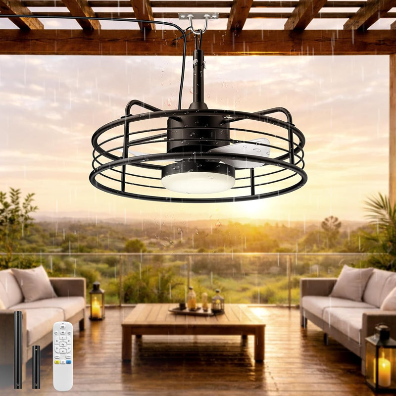 20" Gazebo Outdoor Ceiling Fans with Lights, IP65 Waterproof Ceiling Fan with Remote, Quiet DC Motor, 1200 Lumens Dimmable 3000-6500K, Caged Plug-in Ceiling Fan for Patio Porch Pergola Canopy