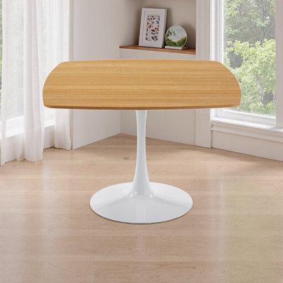 Table de salle à manger moderne tulipe carrée de 42 pouces pour 2 à 6 personnes, plateau de cuisine en panneau de fibres à densité moyenne de style Mid-Century et finition chêne, table d'appoint compacte Bistro Cafe Office (blanc et chêne)