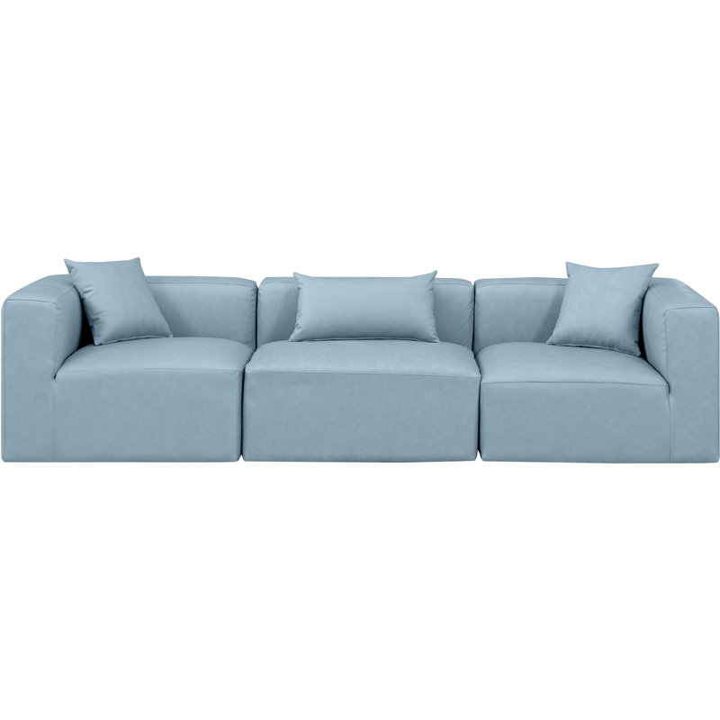 Houswerth Upholstered Sectional Reversible, Light Blue Vegan Leather