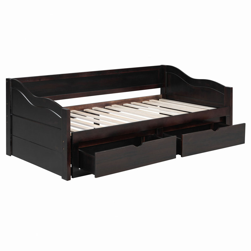 Wooden Daybed With Trundle Bed And Two Storage Drawers , Extendable Bed Daybed,Sofa Bed With Two Drawers, Espresso