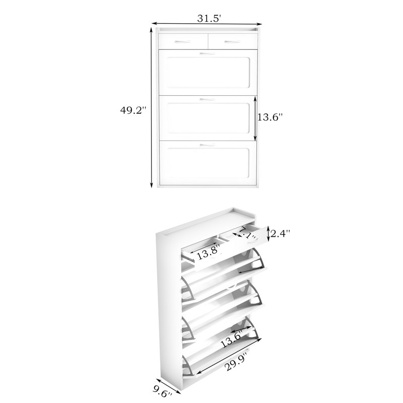 31.49" White Shoe Cabinet with Three-Layer Flip Bucket for Various Home Styles