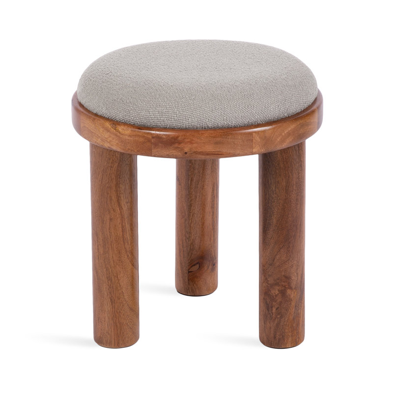 Zoda Fabric Ottoman with Mango Wood Base, Gray/Brown