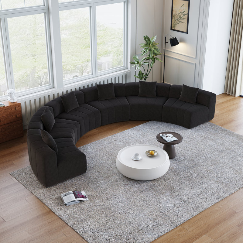 Daijha Bonless Modular Compression Sectional Sofa with Soft Upholstery, Black Chenille