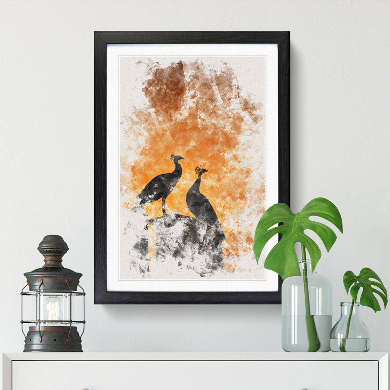 Silhouette of Two Peacocks - Picture Frame Painting Print, 33cm H x 24cm W x 2cm D, Black Framed