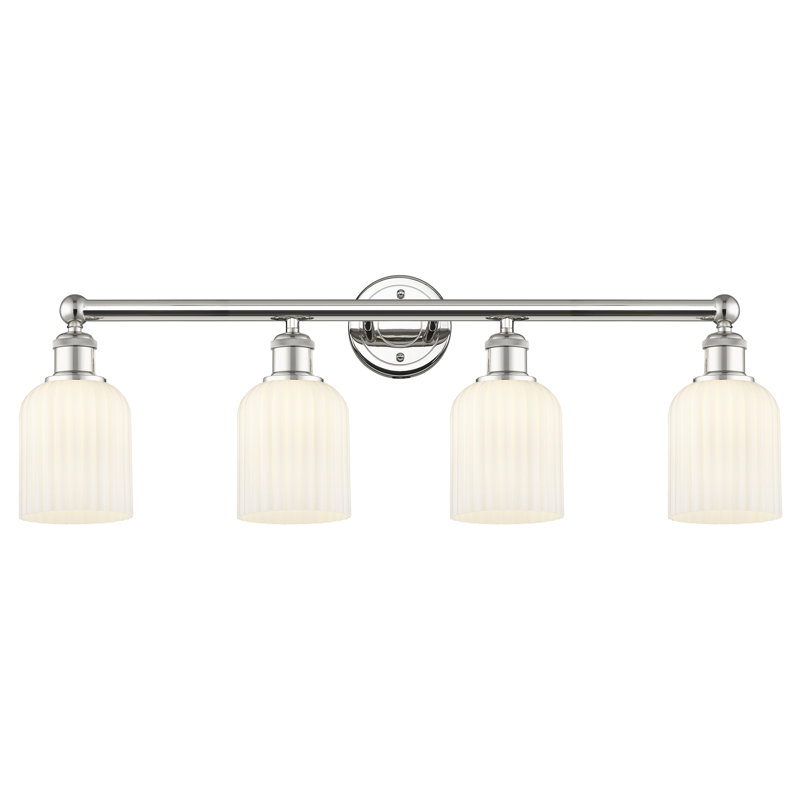 Éclairage pour meuble-lavabo à 4 lumières à intensité variable Fiennes Veil, Nickel poli, Blanc