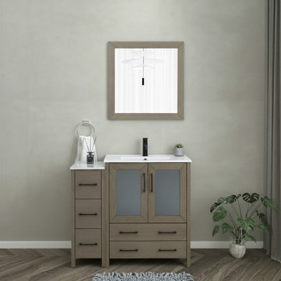 Ensemble de meuble-lavabo autoportant 42 po avec plateau en céramique et miroir assorti Brescia