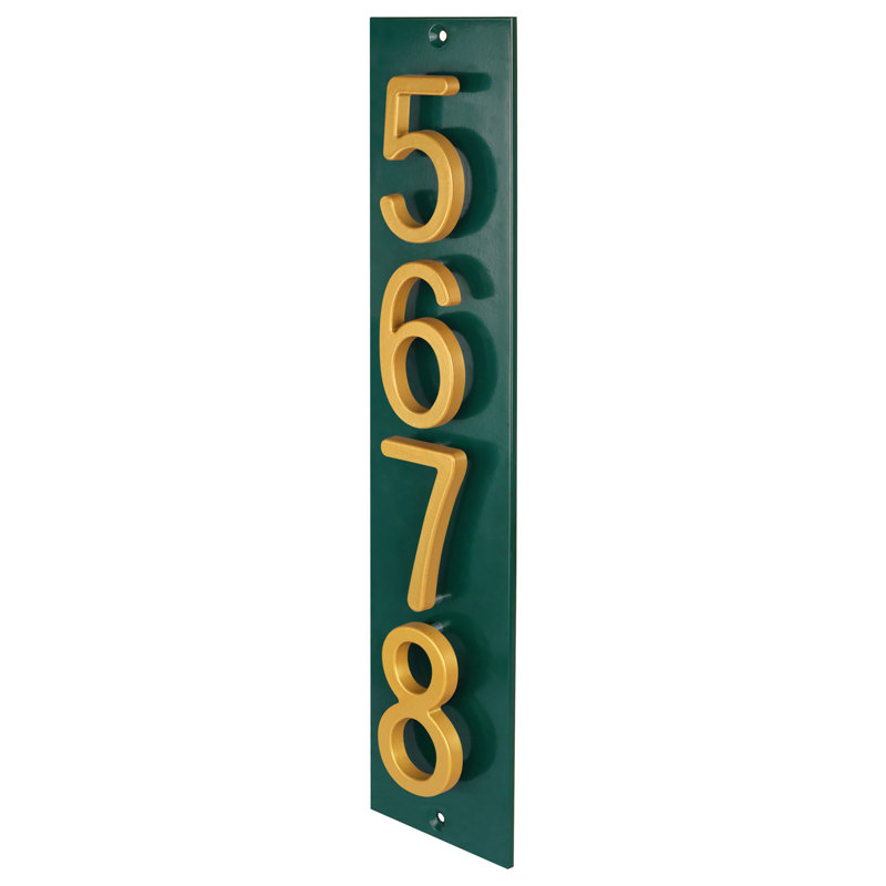 Plaque d'adresse verticale flottante en aluminium Royal Shade - 4 chiffres personnalisés, Doré, Oui, Vert