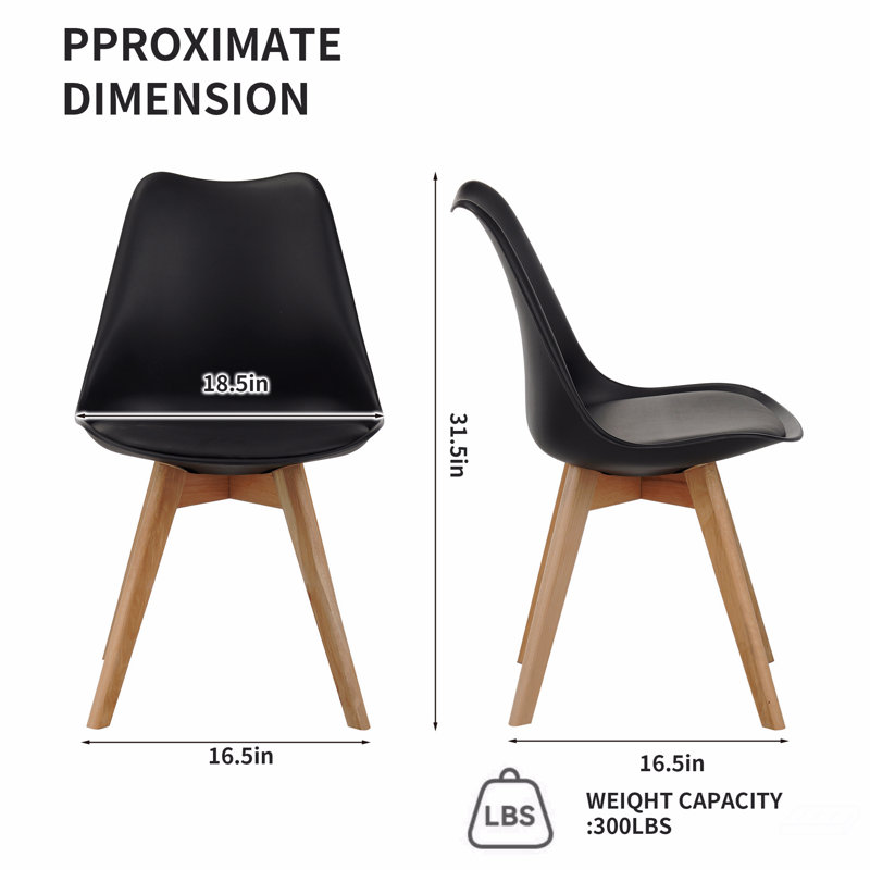 Set Of Four Dining Chairs, Medieval Modern Style Dining Chairs For Kitchen And Dining Room, With Wooden Legs, Black