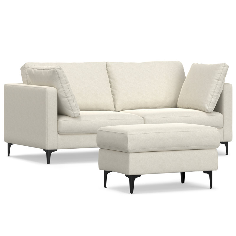 Ava Sofa and Ottoman and Matching 36-inch-wide Table Ottoman for Living Room, 2-Piece Set, Cream, 34" H x 76" W x 38" D