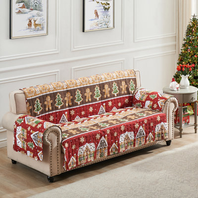 Gingerbread Lane Holiday Reversible Quilted Sofa Slipcover