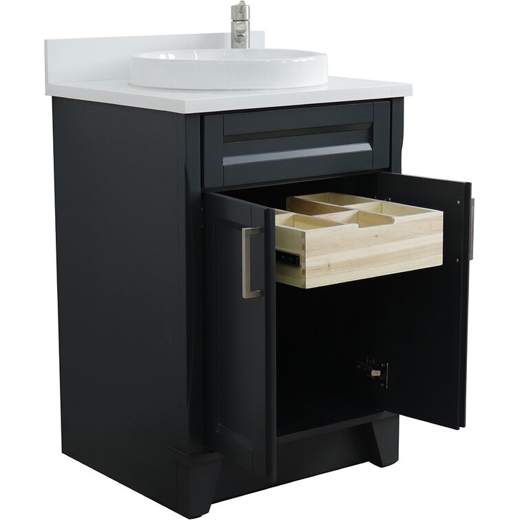 Bathroom Vanity Unit Free Standing Oak Corner Cabinet Black Quartz