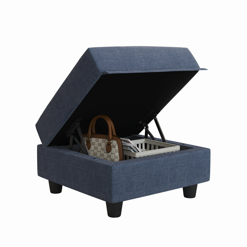 Repose-pieds de rangement en tissu Tomario, Bleu