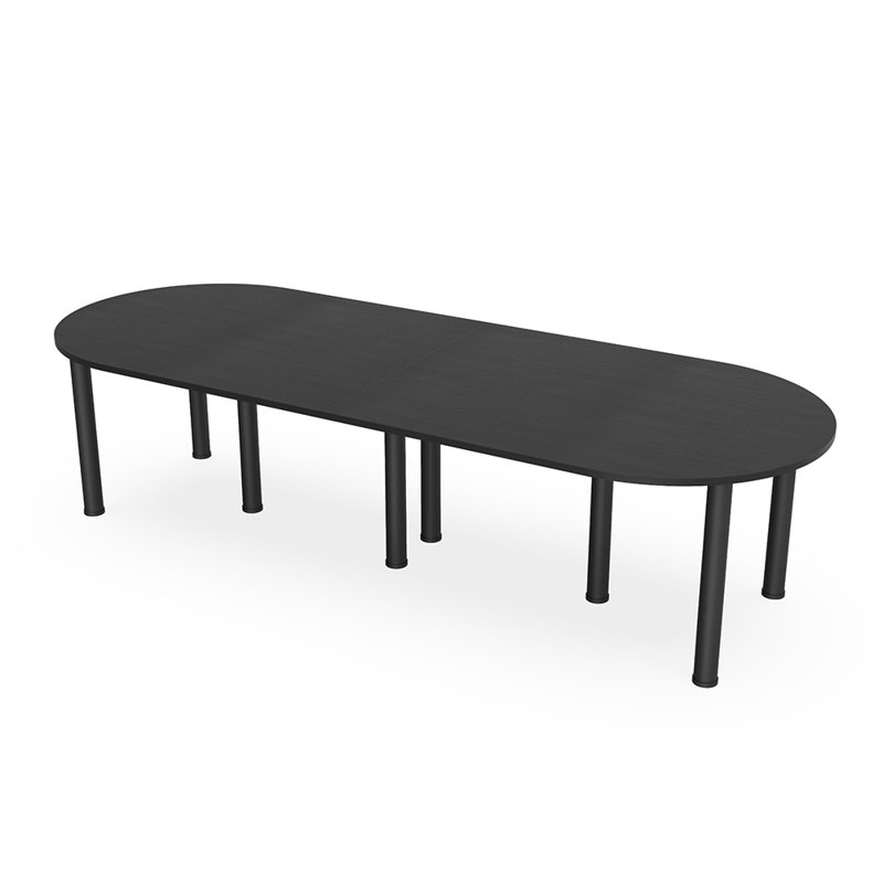 Table de conférence en forme de piste de course avec pieds de poteau, Noir mat, L 144 po x l 48 po, Nuit asiatique