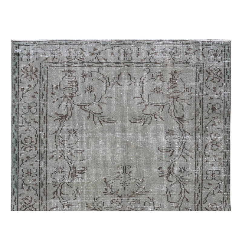 Tapis turc contemporain fait à la main 5 x 8 pi sur-teint en gris