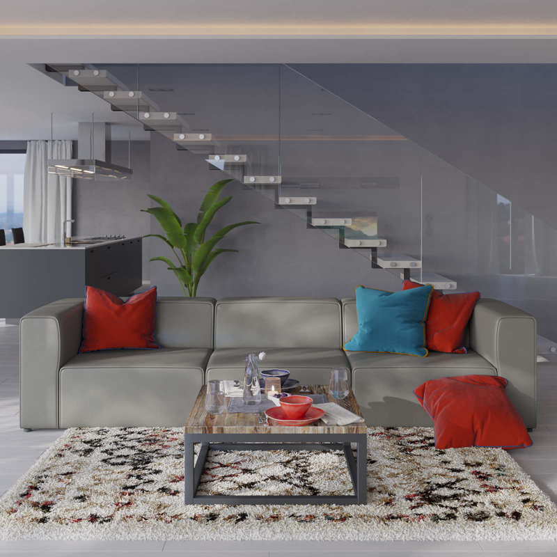 Canapé modulaire en cuir 3 pièces Mingle, Similicuir gris