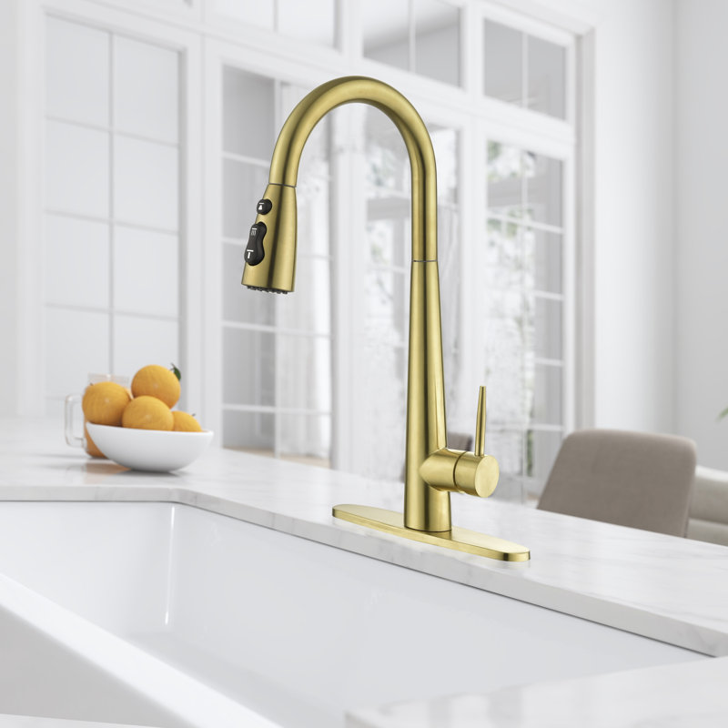 WESTINUS Pull Down Kitchen Faucet, Brushed Gold