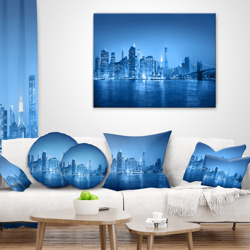 Coussin Blue Panorama - New York City, Rectangle 12" x 20"