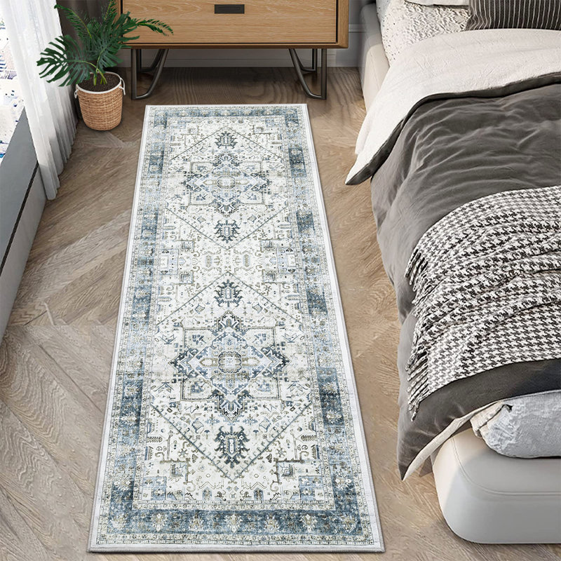 Oriental Machine Washable Rugs Vintage Floral Area Rug for Living Room Bedrooms Non Slip Rugs for Playroom Office Kitchen