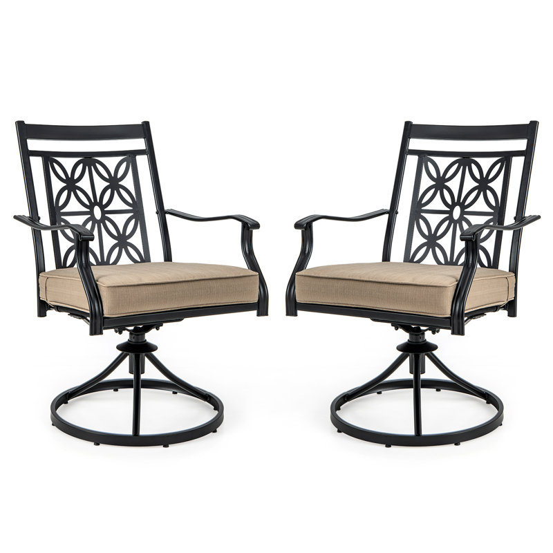 Heavy-Duty Metal 360° Swivel Patio Dining Chairs With Khaki Cushions