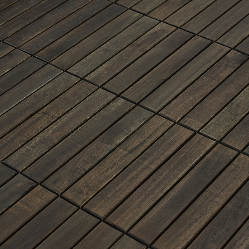 10 tuiles de terrasse emboîtables à motif rayé, 10, Marron foncé