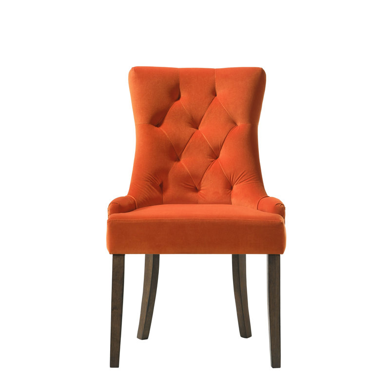 Ensemble de 2 chaises d'appoint en velours orange et chêne vieilli Farren