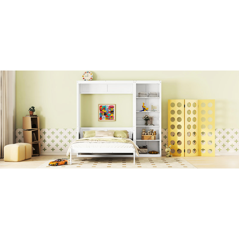 Lit blanc avec tablettes, lit escamotable confortable en option, disposition des tablettes, Blanc / Blanc, Grand lit