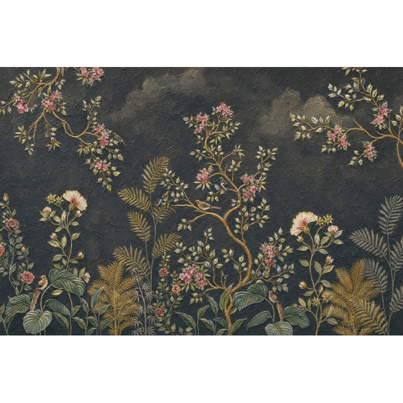 Décoration murale botanique amovible foncé, 140 po x 108 po, Texturé non collé