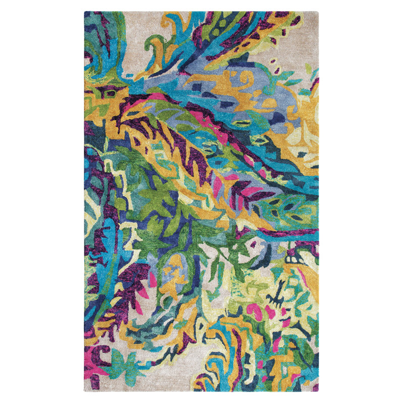 Galleria Floral Handmade Tufted Wool Blue/Green/Yellow Area Rug, Rectangle 5' x 8'