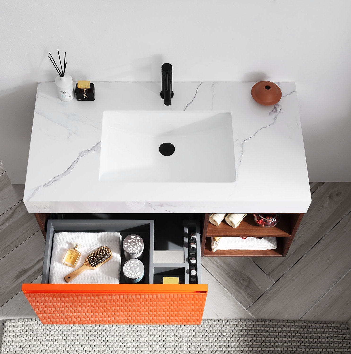 Noam 42'' Single Bathroom Vanity, Red Amber