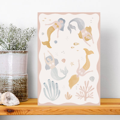 Whimsical Mermaids Ocean Dreamy Whimsical Contemporary Starfish Fish Coastal Ocean Wall Art Print