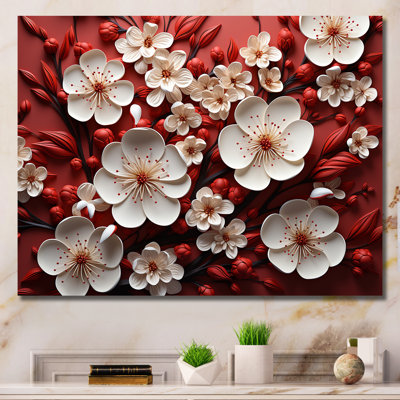 Orchidées blanches et rouges II - art mural floral abstrait