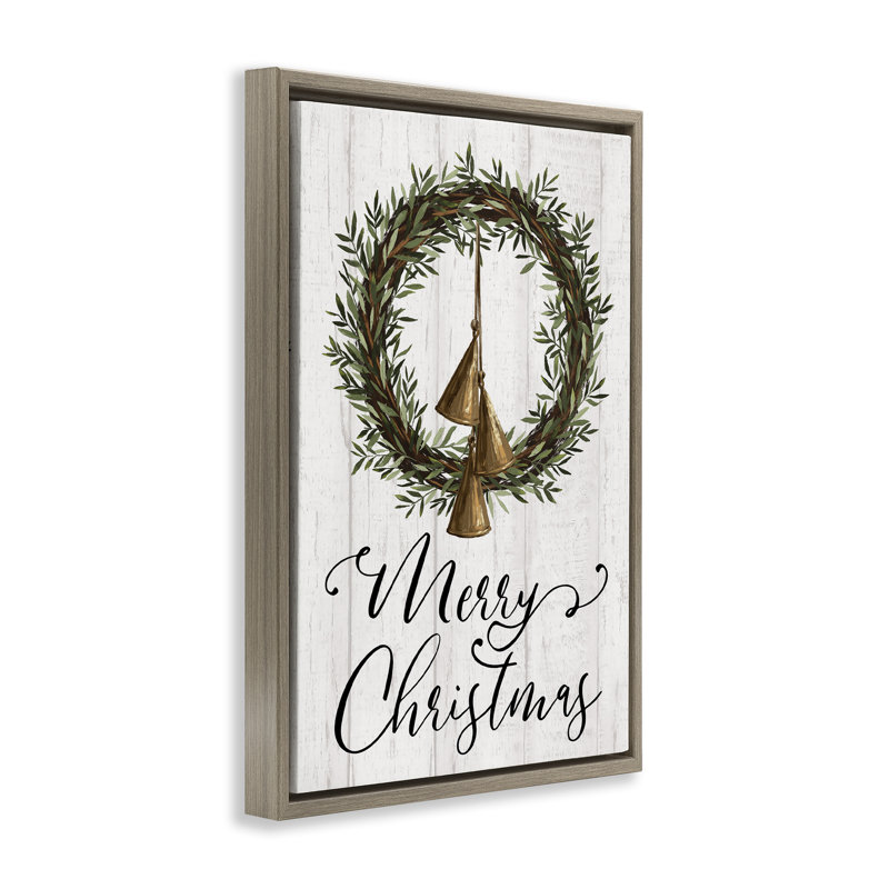 Couronne de Noël et toile Bells par Dogwood, Cadre flottant orme Montalcino, H 31 po x l 21 po