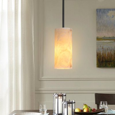 Luminaires suspendus cylindriques à 1 lumière pour îlot de cuisine avec abat-jour albâtre