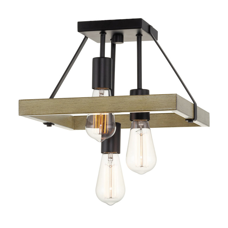 Plafonnier semi-encastré 3 lumières 12 po Rouen, Bouleau fumé