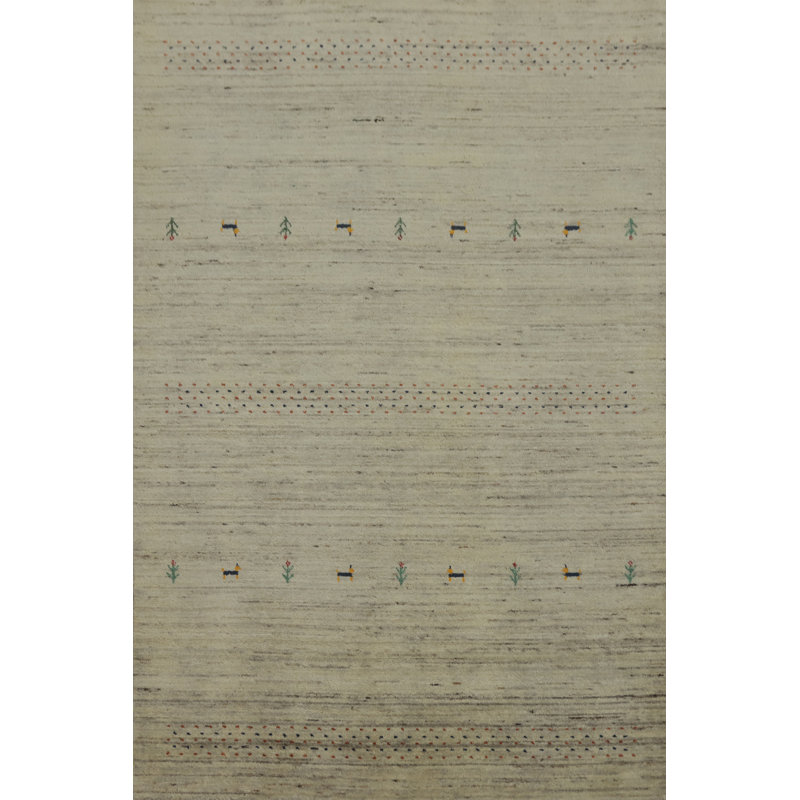 Tapis élégant fabriqué à la main de style Gabbeh 5 x 7 avec des motifs d'animaux minimalistes