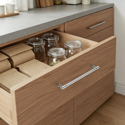 Paquet de 5 poignées d'armoire solides, trou central de 7 1/2 po, poignées de cuisine et de tiroir en alliage de zinc de qualité supérieure, finition en chrome poli pour armoires, commodes et quincaillerie de meuble