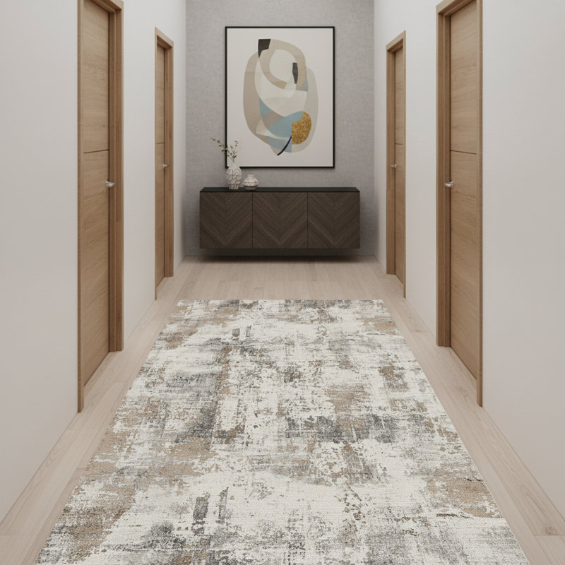 Tapis de couloir abstrait brun et gris 10 '