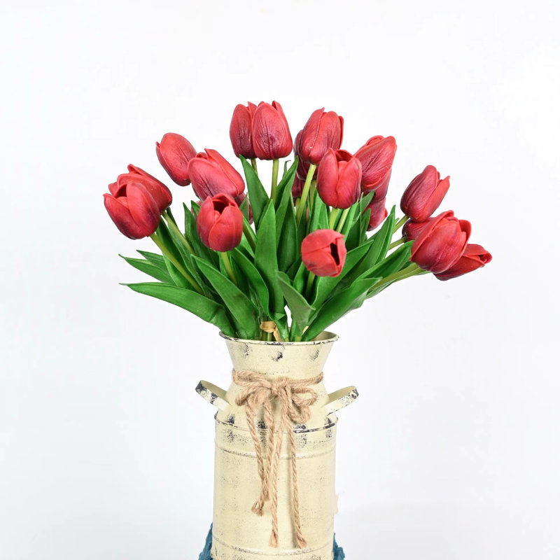 Arrangement floral tulipe de ferme artificielle pour remplisseur de vases, Rouge
