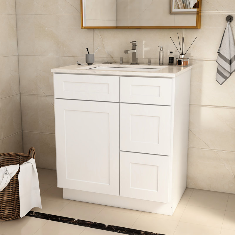 Base de meuble-lavabo de salle de bain en contreplaqué blanc Shaker - 30 po x 21 po x 34,5 po X 21 34,5, -, Entretien facile