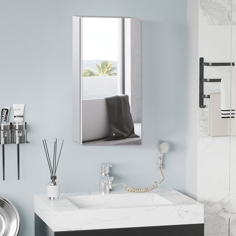 Claunch 140mm W 550mm H Wall Mounted Required Frameless Medicine Cabinet with Mirror and Fixed Shelf