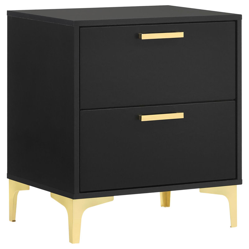 Black And Gold 2-Drawer Rectangular Nightstand