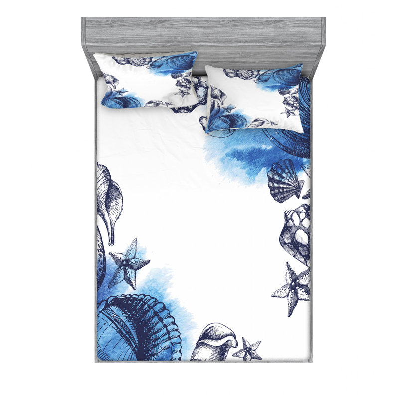 Microfiber Sheet Set, Full/Double Sheet Set with Fitted Sheet, Sealife Sea Shells