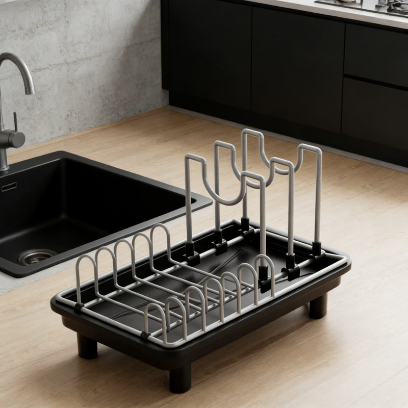 Séchoir à vaisselle compact pour petits espaces, égouttoir réglable avec drainage efficace de l'eau, organisateur de comptoir de cuisine peu encombrant