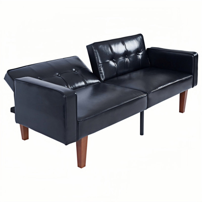 Canapé-lit moderne en cuir PU avec dossier inclinable réglable, conception capitonnée, pieds en bois massif et en métal, canapé de salon