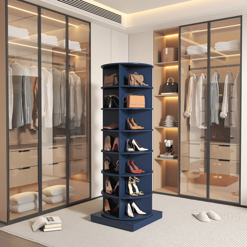 Versatile Rotating Shoe Cabinet with Extra Storage Capacity for Families, Blue